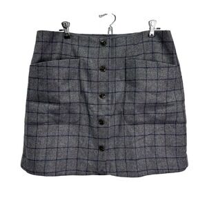 Madewell Windowpane Plaid Button Front Wool Blend Mini Skirt Women's Size 12 NWT